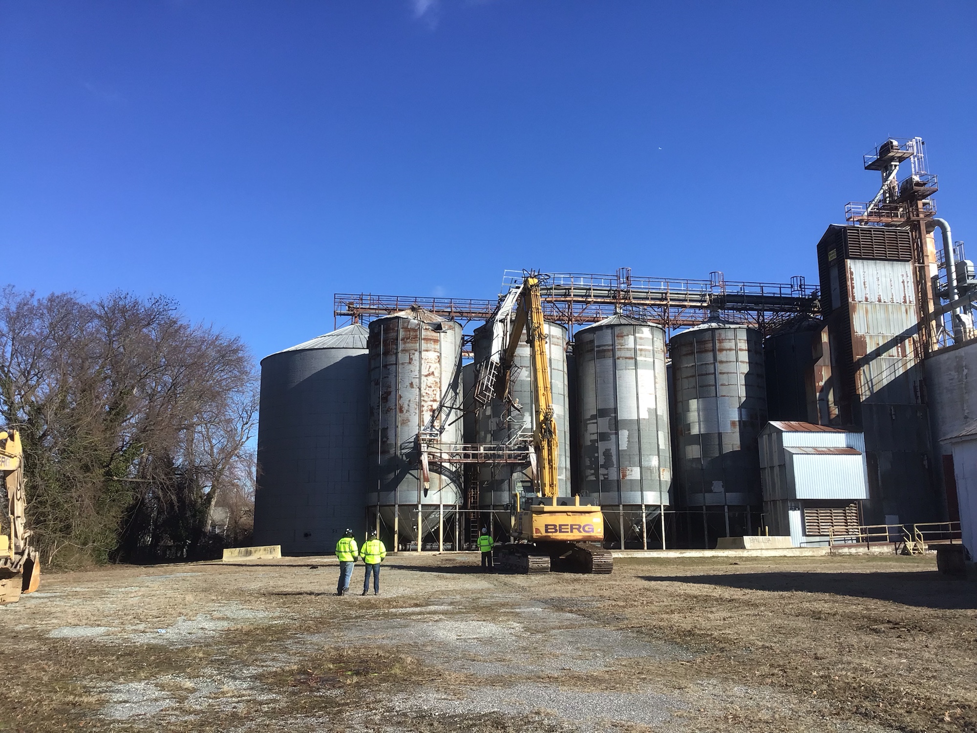 Demolition of the old silos and storage buildings on Brookletts Avenue has begun